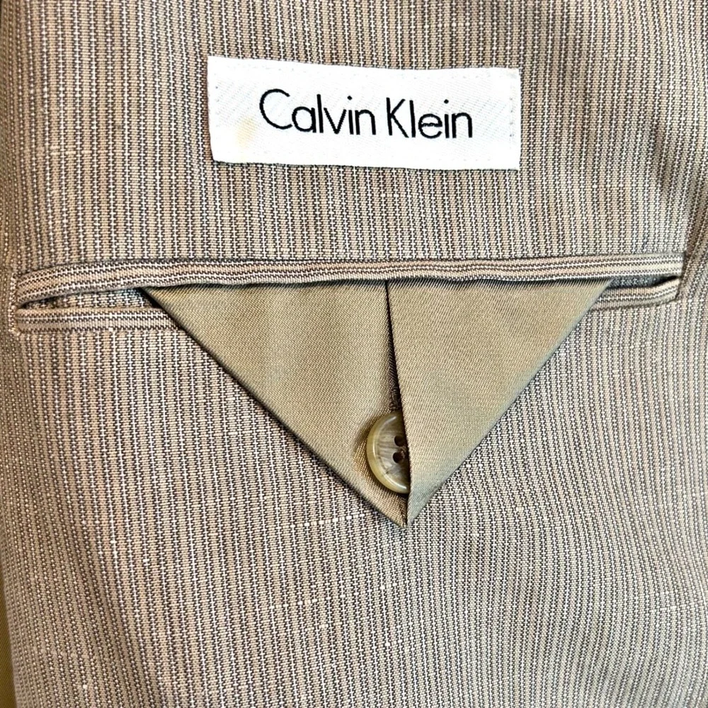 Calvin Klein Blazer Linen Blend Medium 44R Tan Stripe‎ Summer Sport Coat Jacket